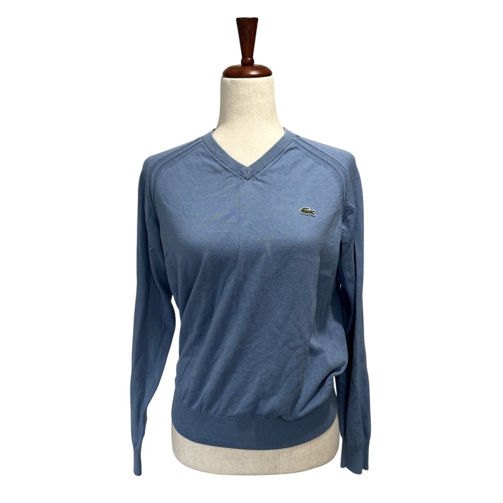 Lacoste Sweater Women's US Medium Blue V-Neck Old Money Preppy Quiet Luxury